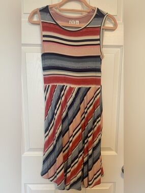 Maurices Striped Sleeveless Midi Dress in Coral, Navy, Gray, and Cream